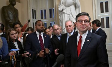 Speaker of the House Mike Johnson speaks to the press on Capitol Hill on Wednesday.