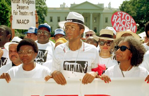 Ashe takes part in a demonstration outside the White House in 1992
