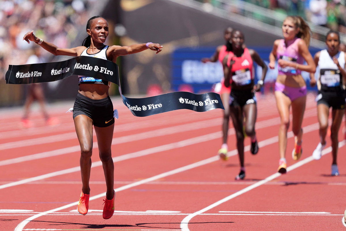 <i>Kirby Lee/Imagn Images/Reuters Connect via CNN Newsource</i><br/>Beatrice Chebet won the women's 5