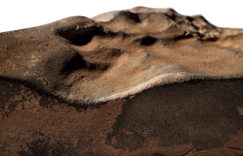 A close-up view of the meteorite’s surface is pictured.