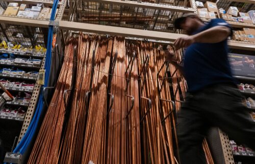 Copper pipes are displayed in a home rebuilding store on July 9 in New York City. After President Donald Trump said he would impose a 50% tariff on imports of the metal