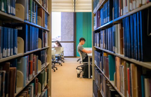 Students study in the Perry-Castaneda Library at the University of Texas at Austin on February 22
