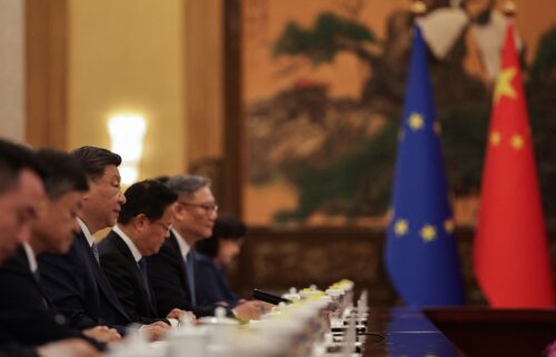 Chinese leader Xi Jinping gives his opening remarks at a meeting with top European Union officials at the Great Hall of the People in Beijing on July 24