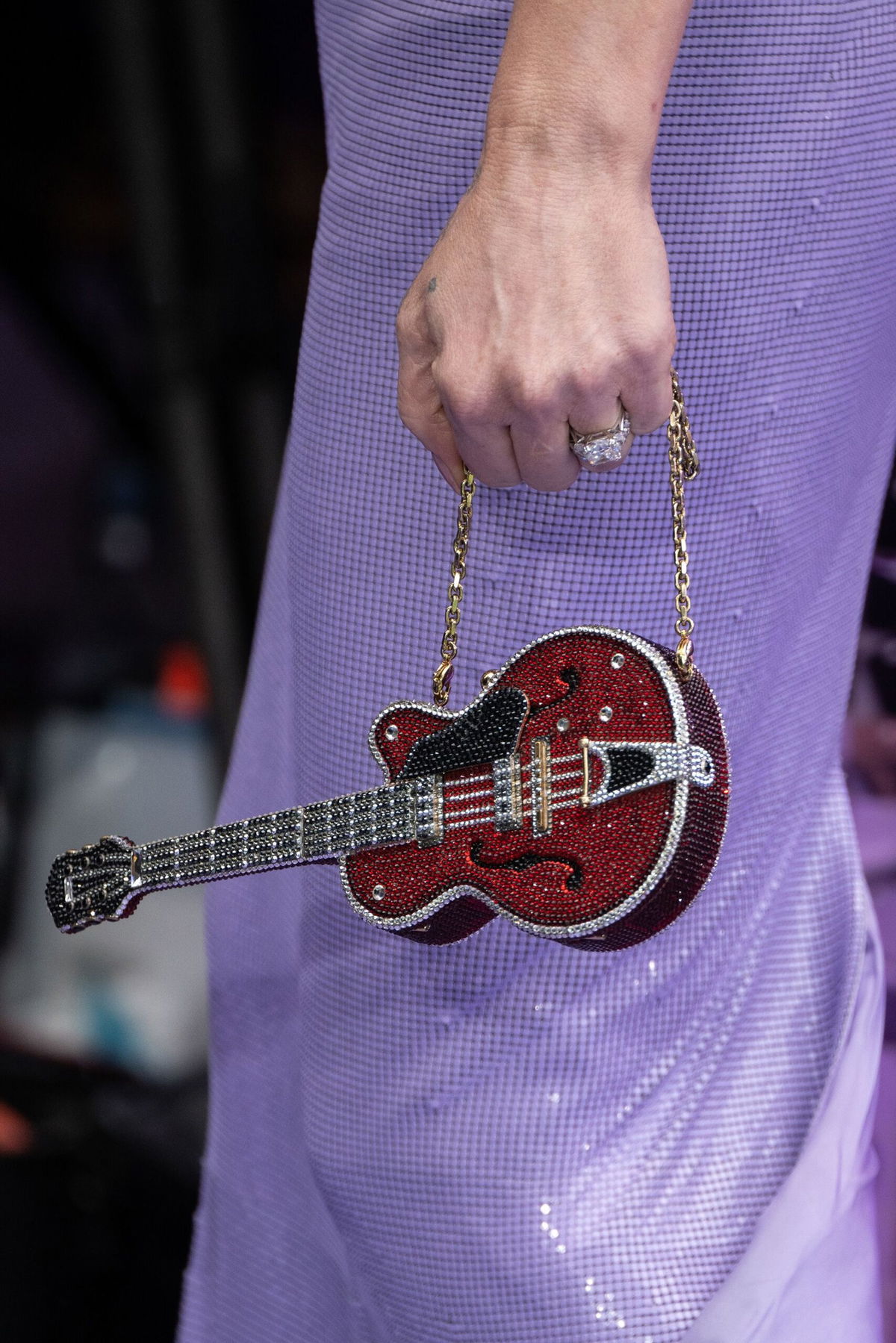 <i>Jeff Spicer/Getty Images via CNN Newsource</i><br/>The miniature guitar purse