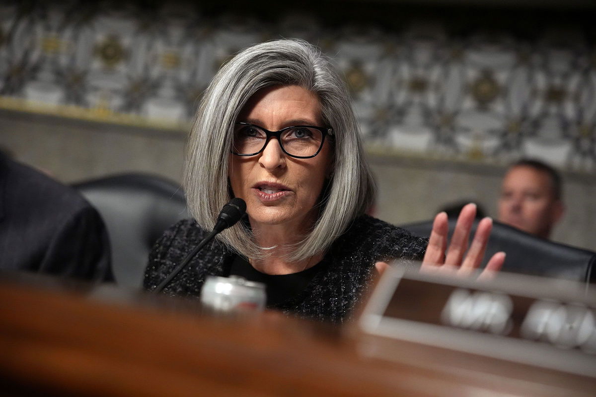 <i>Andrew Harnik/Getty Images/File via CNN Newsource</i><br/>Sen. Joni Ernst questions then-nominee for Secretary of Defense Pete Hegseth during his Senate Armed Services confirmation hearing on Capitol Hill on January 14.