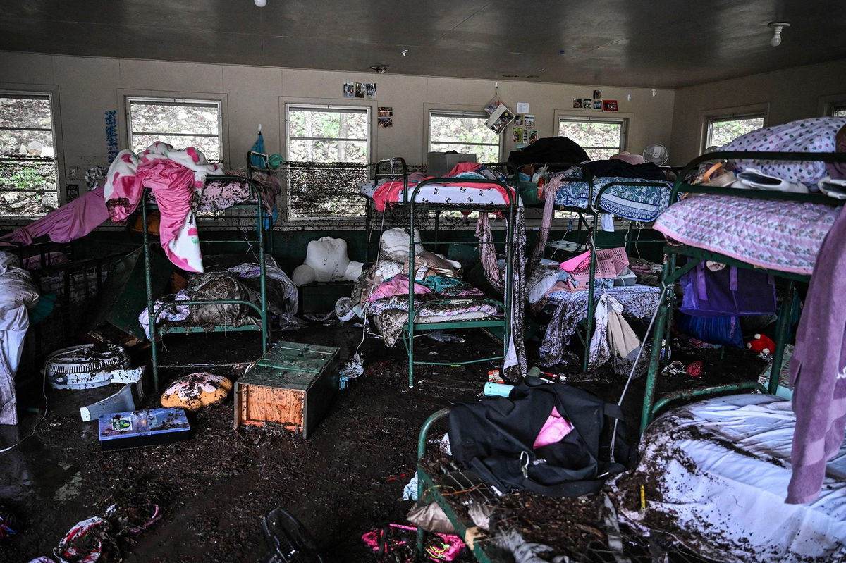 <i>Ronaldo Schemidt/AFP/Getty Images via CNN Newsource</i><br/>A view inside of a cabin at Camp Mystic after flash flooding ripped through Hunt