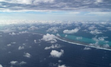 This aerial photo shows the Scarborough Shoal in the South China Sea during an aerial reconnaissance flight on February 18