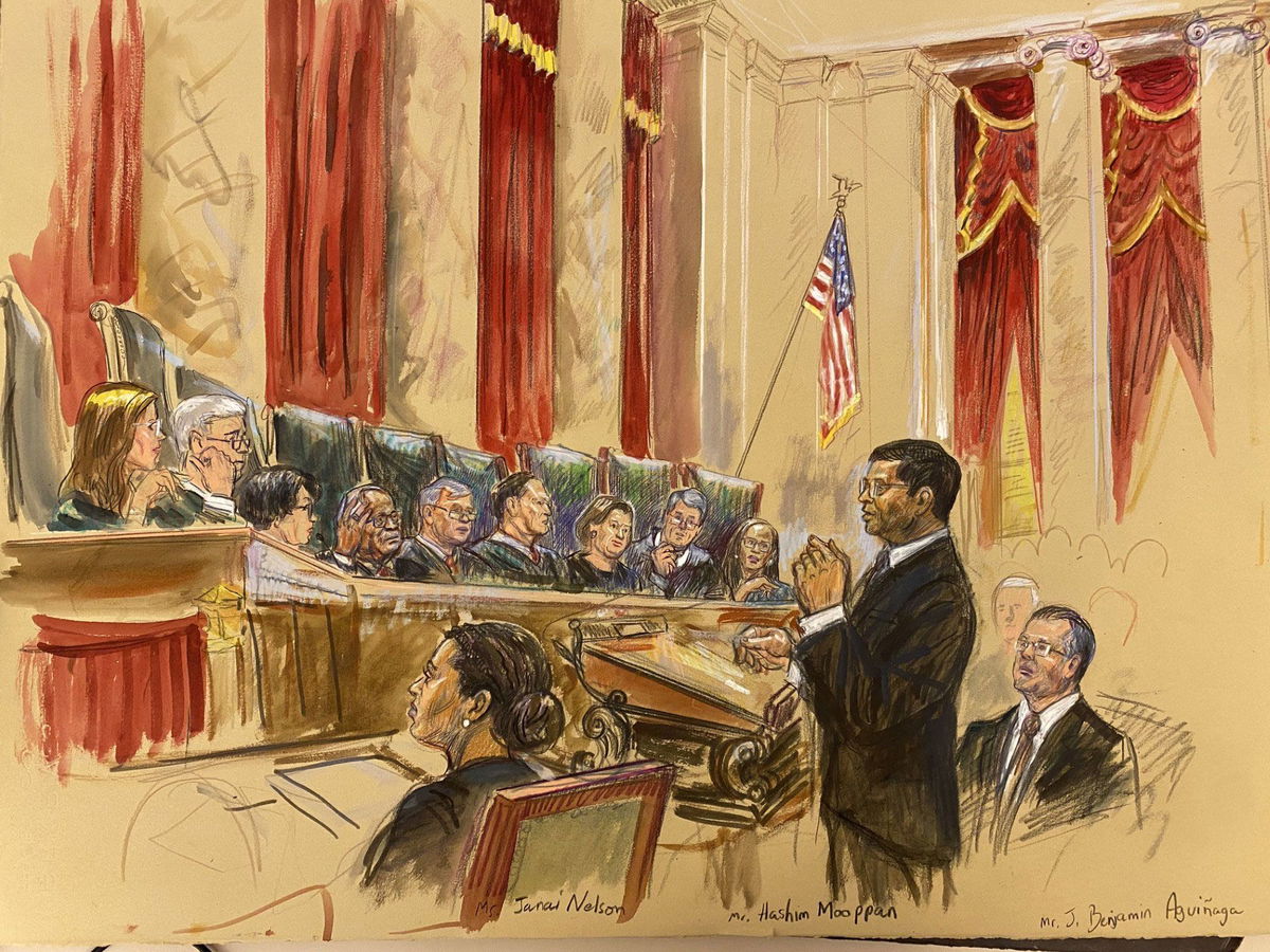 <i>Dana Verkouteren via CNN Newsource</i><br/>This sketch shows the inside of the US Supreme Court in Washington
