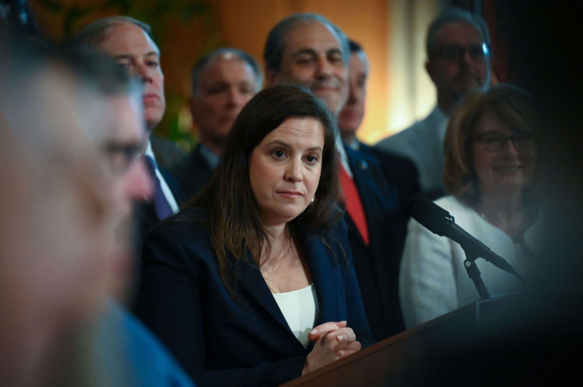 Rep. Elise Stefanik is joined by New York state GOP lawmakers at the state Capitol in Albany